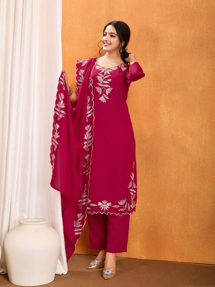 Dixz Fashion Premium Vichitra Kurti Set with Multi-Sequence Work