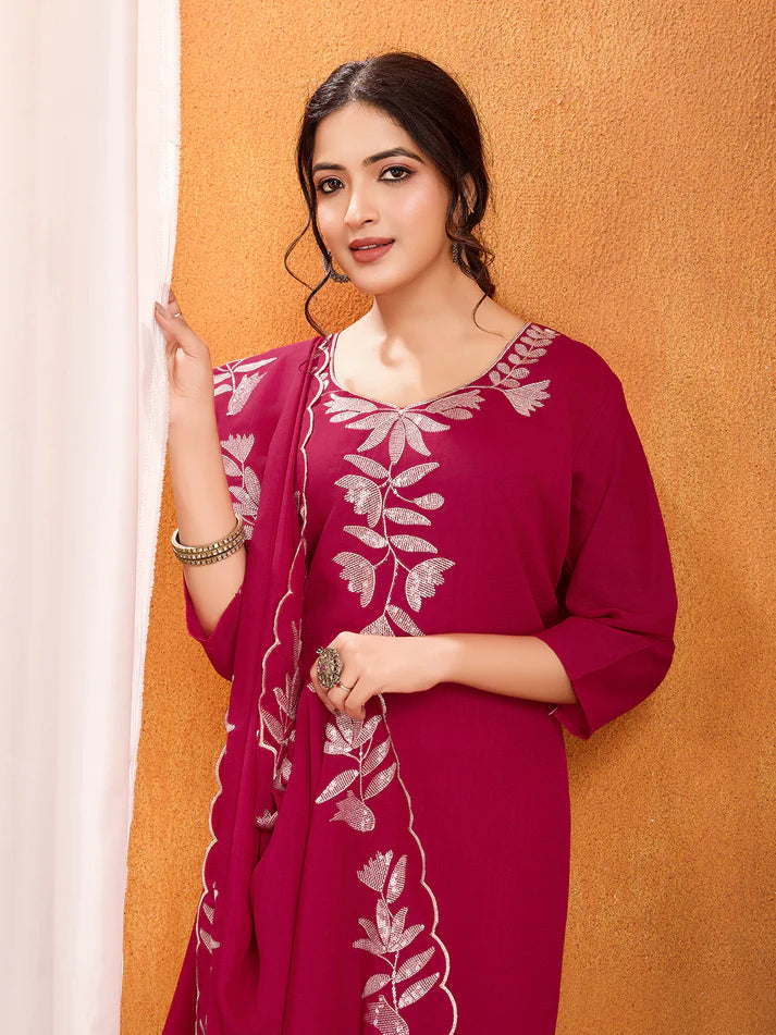 Dixz Fashion Premium Vichitra Kurti Set with Multi-Sequence Work