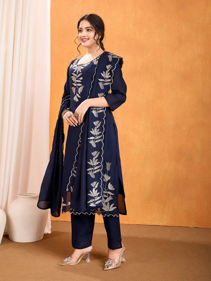 Dixz Fashion Premium Vichitra Kurti Set with Multi-Sequence Work