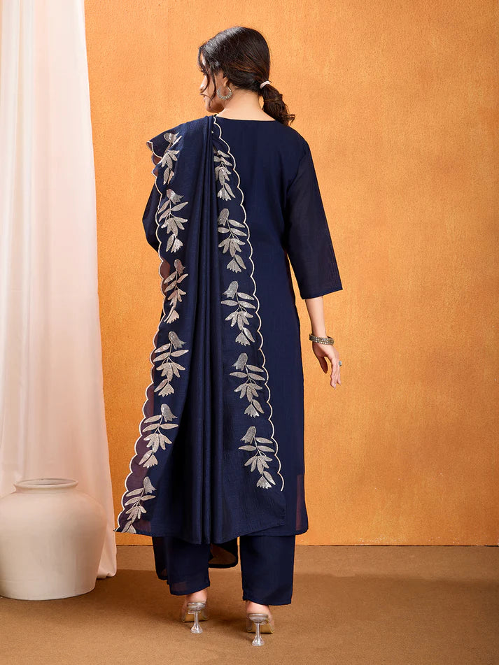 Dixz Fashion Premium Vichitra Kurti Set with Multi-Sequence Work