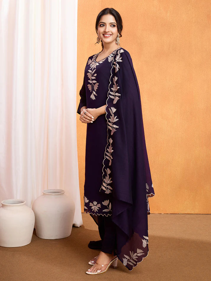 Dixz Fashion Premium Vichitra Kurti Set with Multi-Sequence Work