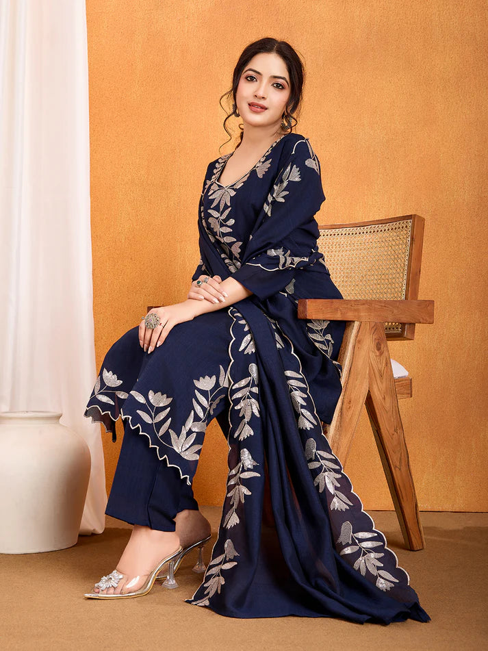 Dixz Fashion Premium Vichitra Kurti Set with Multi-Sequence Work