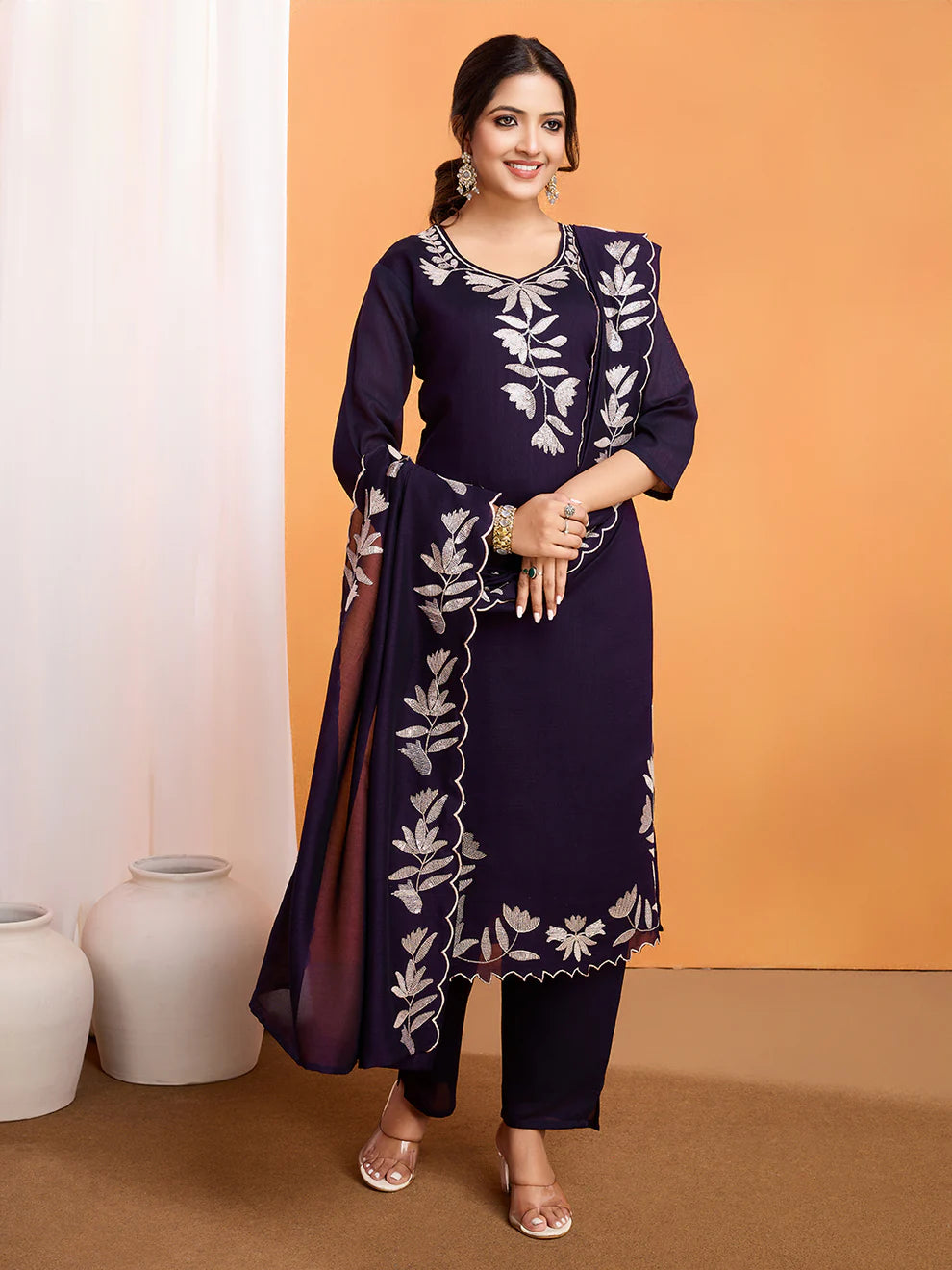 Dixz Fashion Premium Vichitra Kurti Set with Multi-Sequence Work