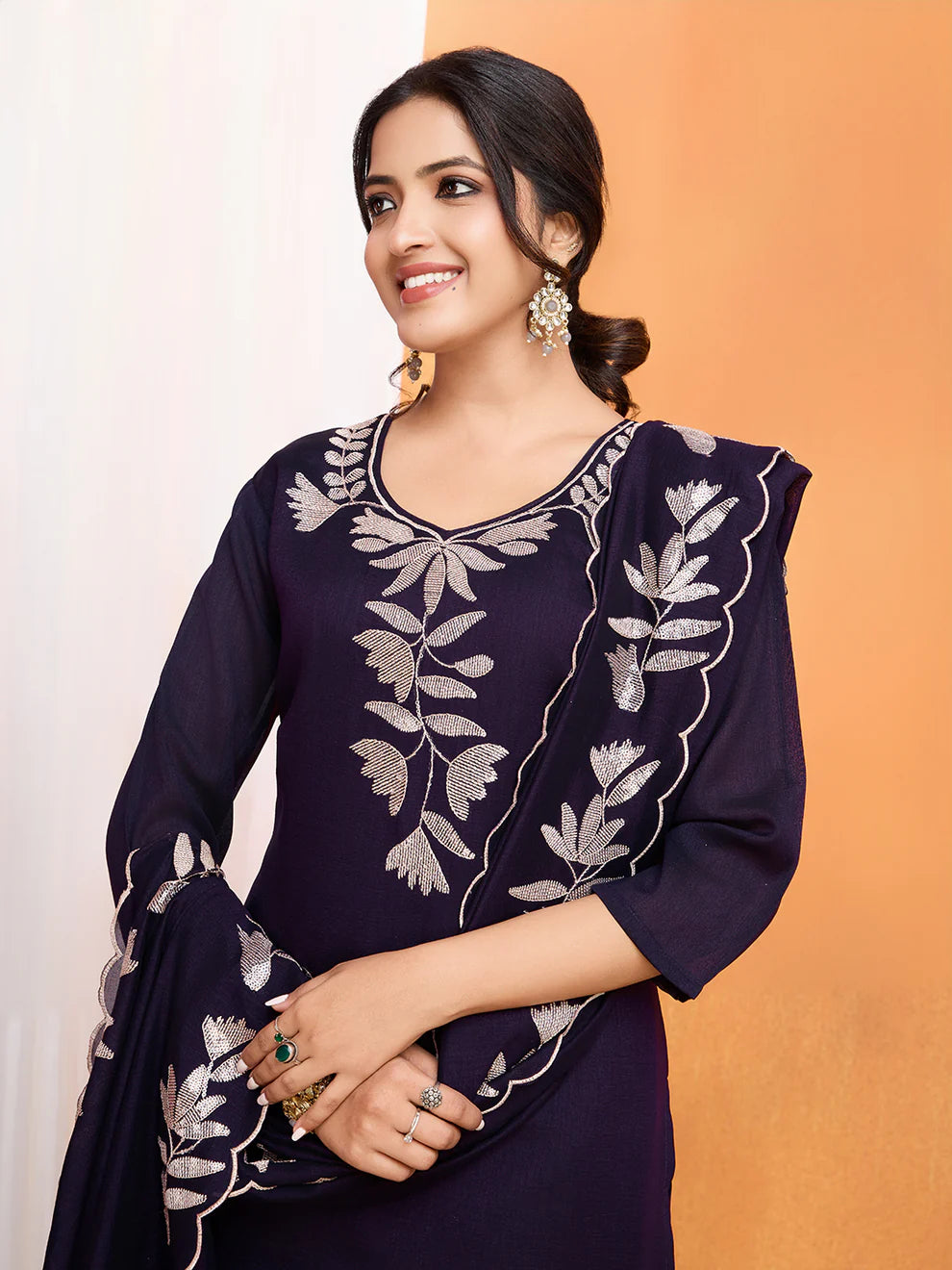 Dixz Fashion Premium Vichitra Kurti Set with Multi-Sequence Work