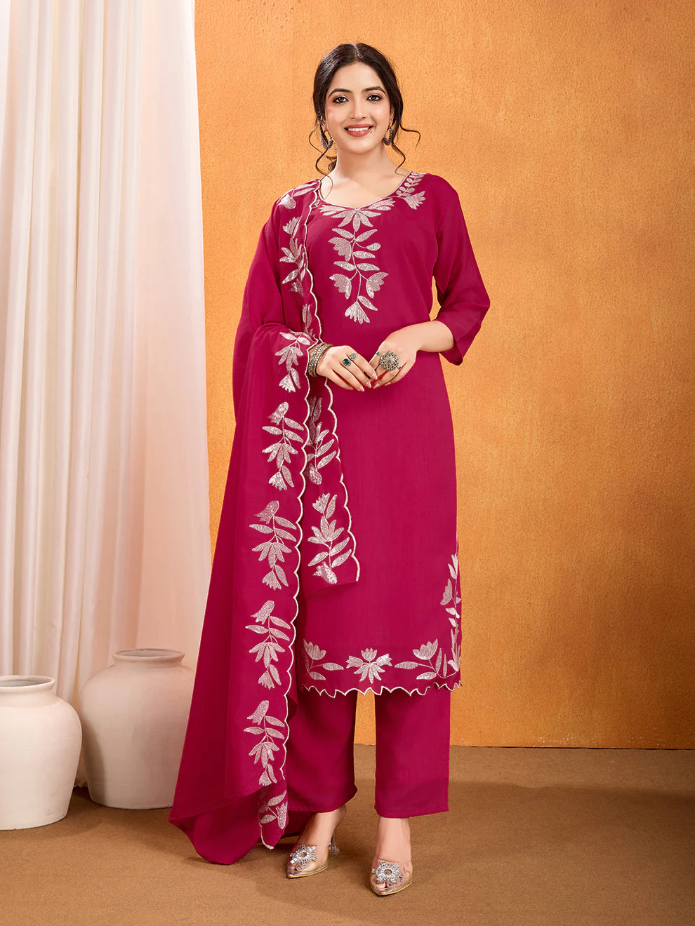 Dixz Fashion Premium Vichitra Kurti Set with Multi-Sequence Work