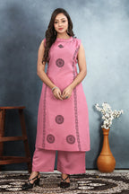 Stylish Roman Silk Suit Set with Sequin & Block Print