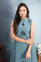 Stylish Roman Silk Suit Set with Sequin & Block Print