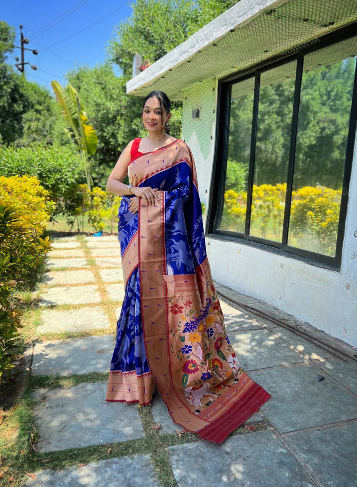 Dixz Fashion Pure soft paithani silk saree with rich weaved paithani pallu