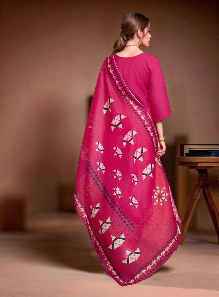 Dixz Fashion Pure Roman Silk pink mirron work kurti set