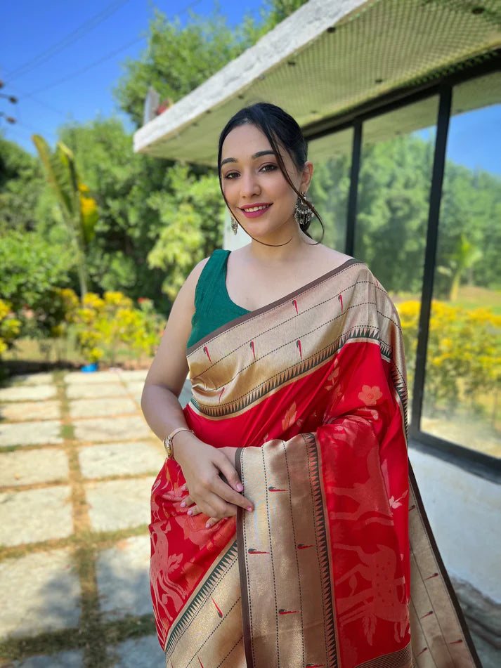 Dixz Fashion Pure soft paithani silk saree with rich weaved paithani pallu