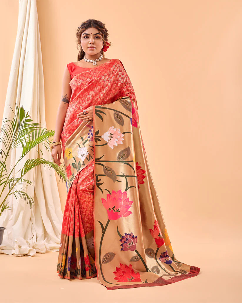 Dixz Fashion Fulrani Pure Paithani Silk Saree with Big Border & Meenakari Motifs