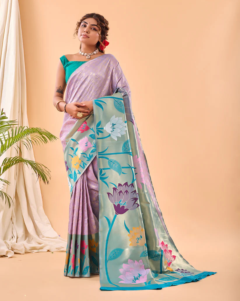 Dixz Fashion Fulrani Pure Paithani Silk Saree with Big Border & Meenakari Motifs