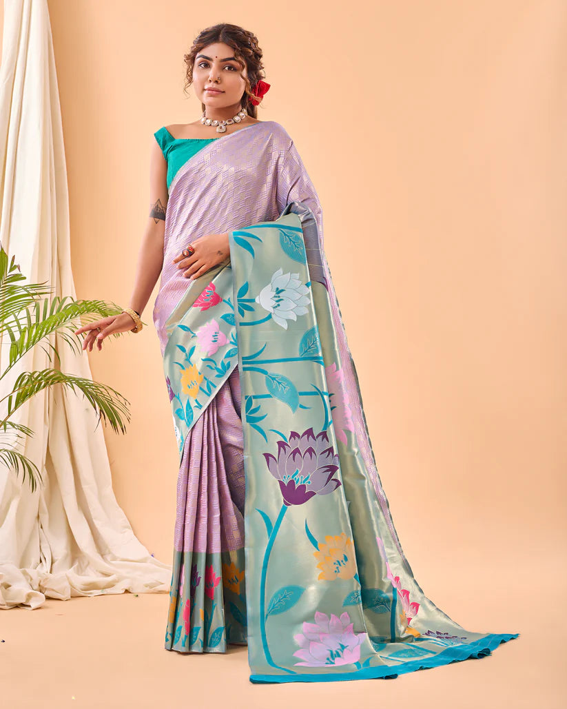 Dixz Fashion Fulrani Pure Paithani Silk Saree with Big Border & Meenakari Motifs