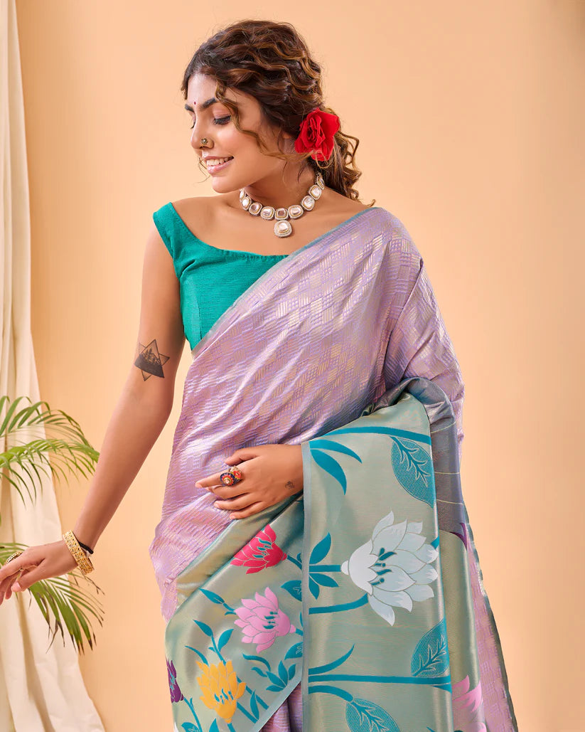 Dixz Fashion Fulrani Pure Paithani Silk Saree with Big Border & Meenakari Motifs