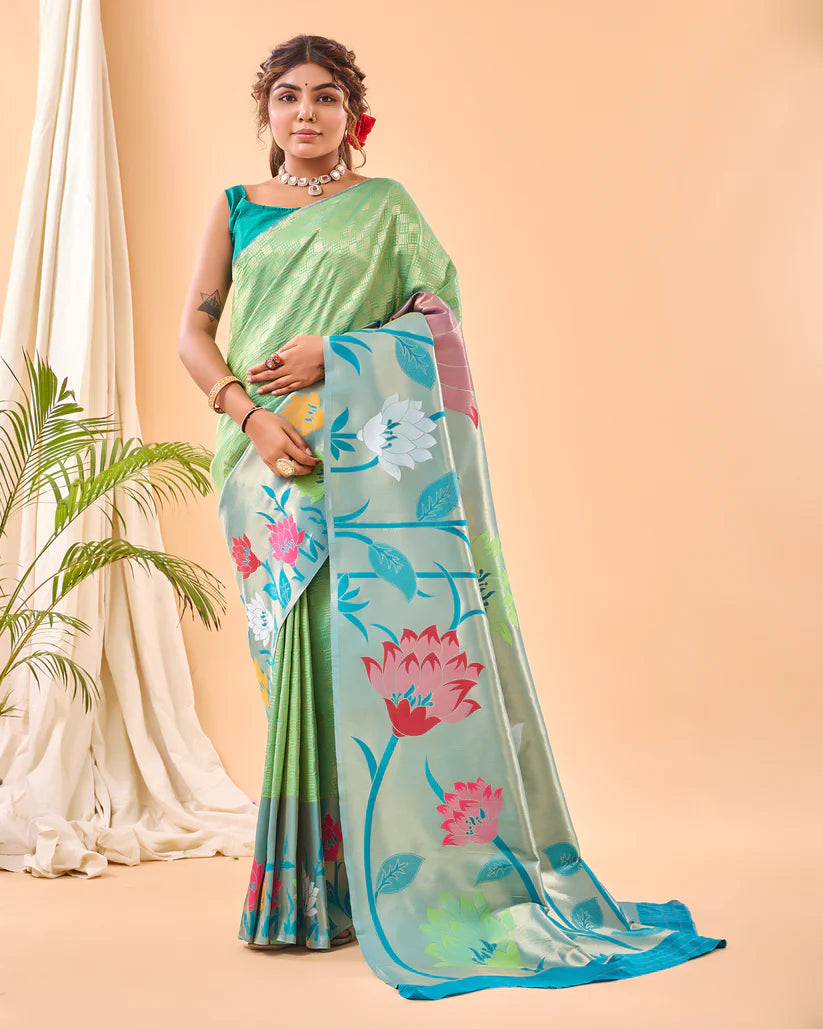 Dixz Fashion Fulrani Pure Paithani Silk Saree with Big Border & Meenakari Motifs