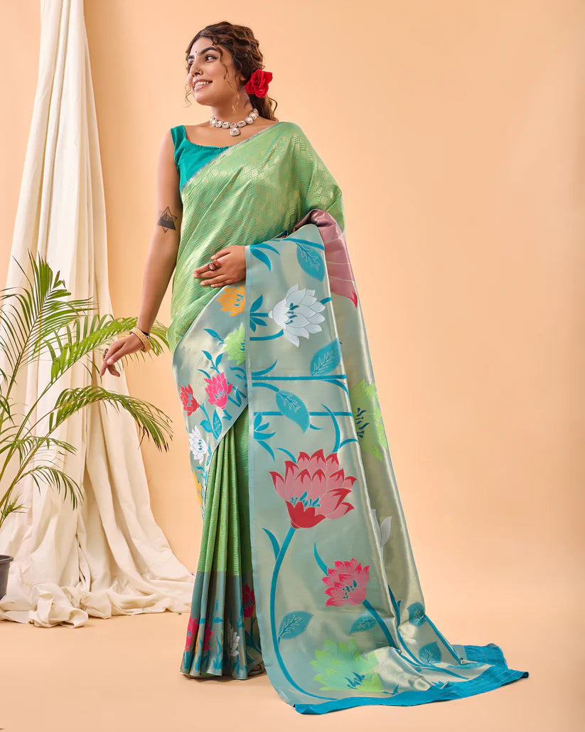 Dixz Fashion Fulrani Pure Paithani Silk Saree with Big Border & Meenakari Motifs