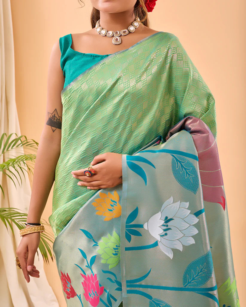 Dixz Fashion Fulrani Pure Paithani Silk Saree with Big Border & Meenakari Motifs