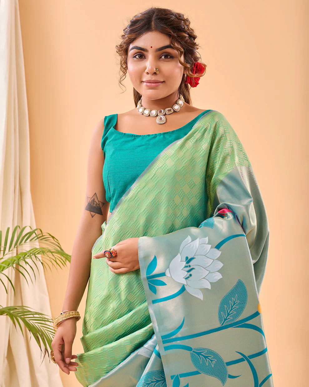 Dixz Fashion Fulrani Pure Paithani Silk Saree with Big Border & Meenakari Motifs