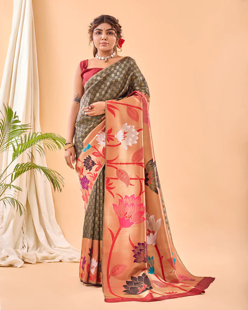 Dixz Fashion Fulrani Pure Paithani Silk Saree with Big Border & Meenakari Motifs