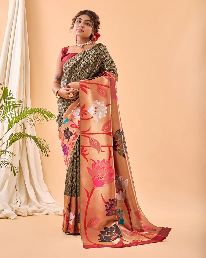 Dixz Fashion Fulrani Pure Paithani Silk Saree with Big Border & Meenakari Motifs