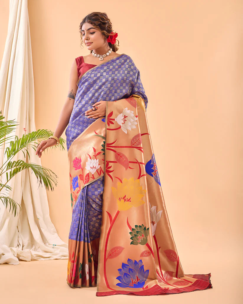 Dixz Fashion Fulrani Pure Paithani Silk Saree with Big Border & Meenakari Motifs