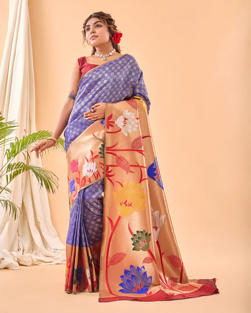 Dixz Fashion Fulrani Pure Paithani Silk Saree with Big Border & Meenakari Motifs