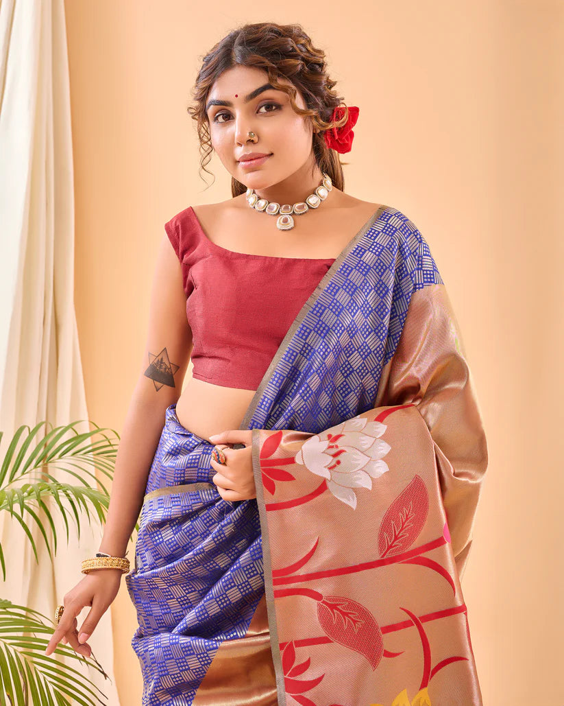 Dixz Fashion Fulrani Pure Paithani Silk Saree with Big Border & Meenakari Motifs