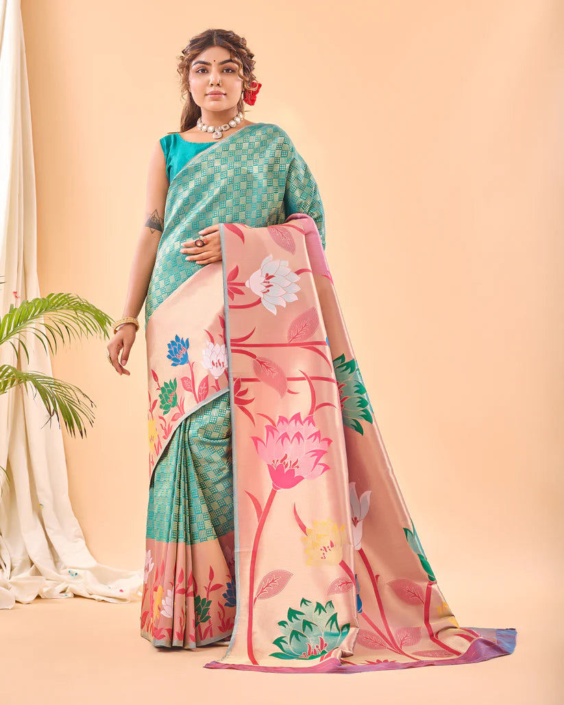 Dixz Fashion Fulrani Pure Paithani Silk Saree with Big Border & Meenakari Motifs
