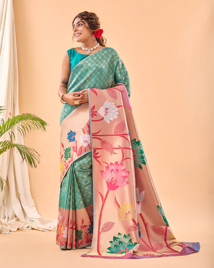 Dixz Fashion Fulrani Pure Paithani Silk Saree with Big Border & Meenakari Motifs