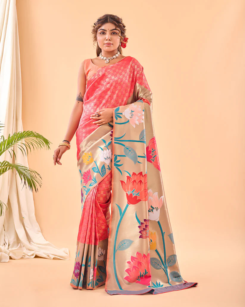 Dixz Fashion Fulrani Pure Paithani Silk Saree with Big Border & Meenakari Motifs