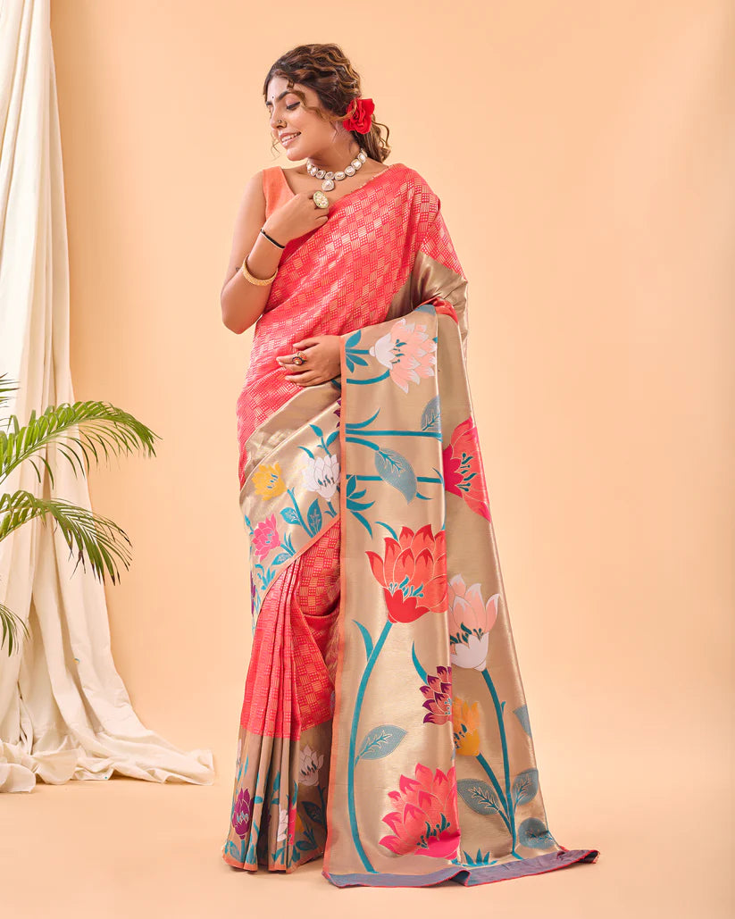 Dixz Fashion Fulrani Pure Paithani Silk Saree with Big Border & Meenakari Motifs