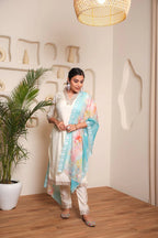 Dixz Fashion Embroidered Pv Chanderi Cotton Suit Set with Organza Dupatta