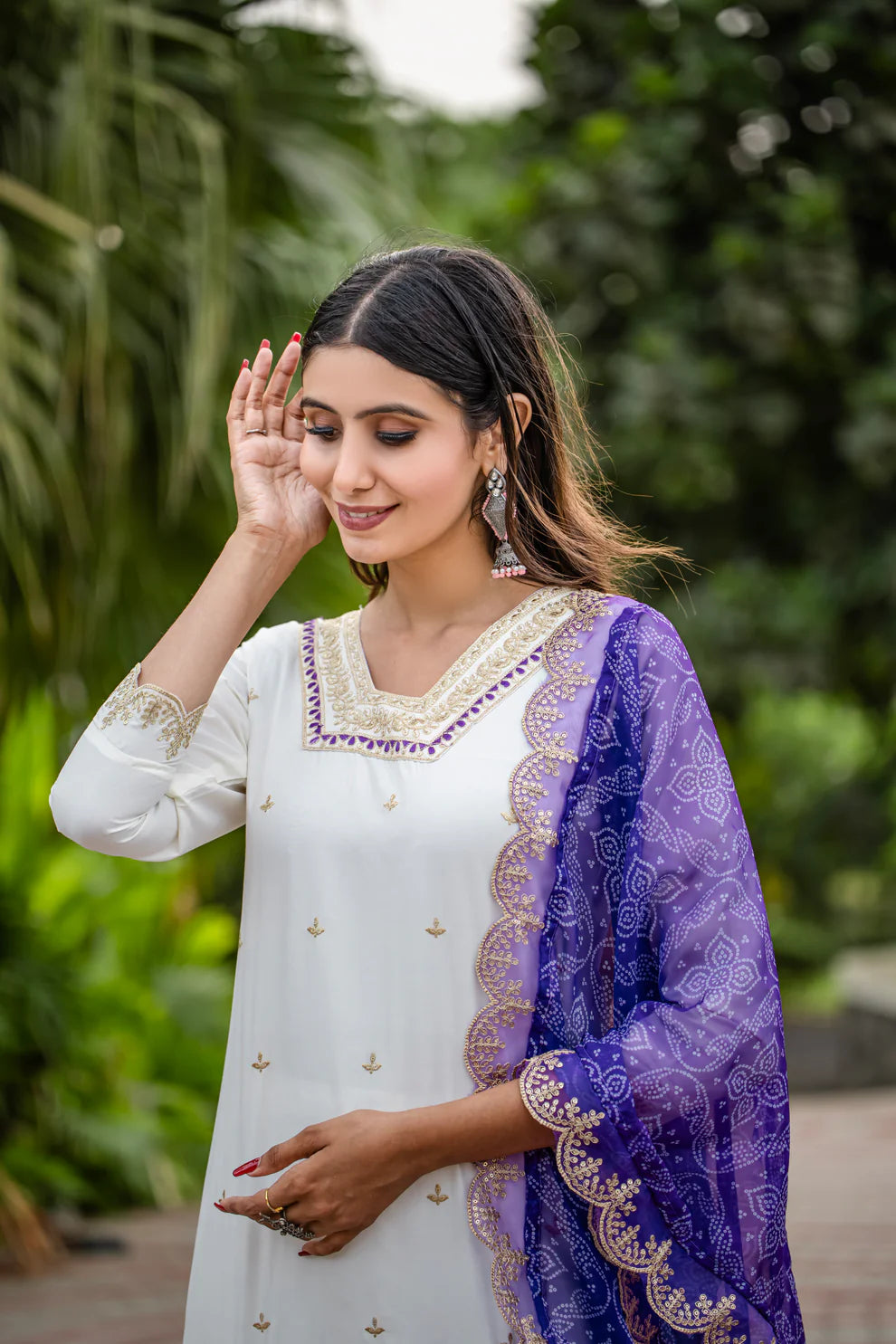 Dixz Fashion Designer Roman Silk Kurti Set with Sequence Embroidery & Bandhani Dupatta