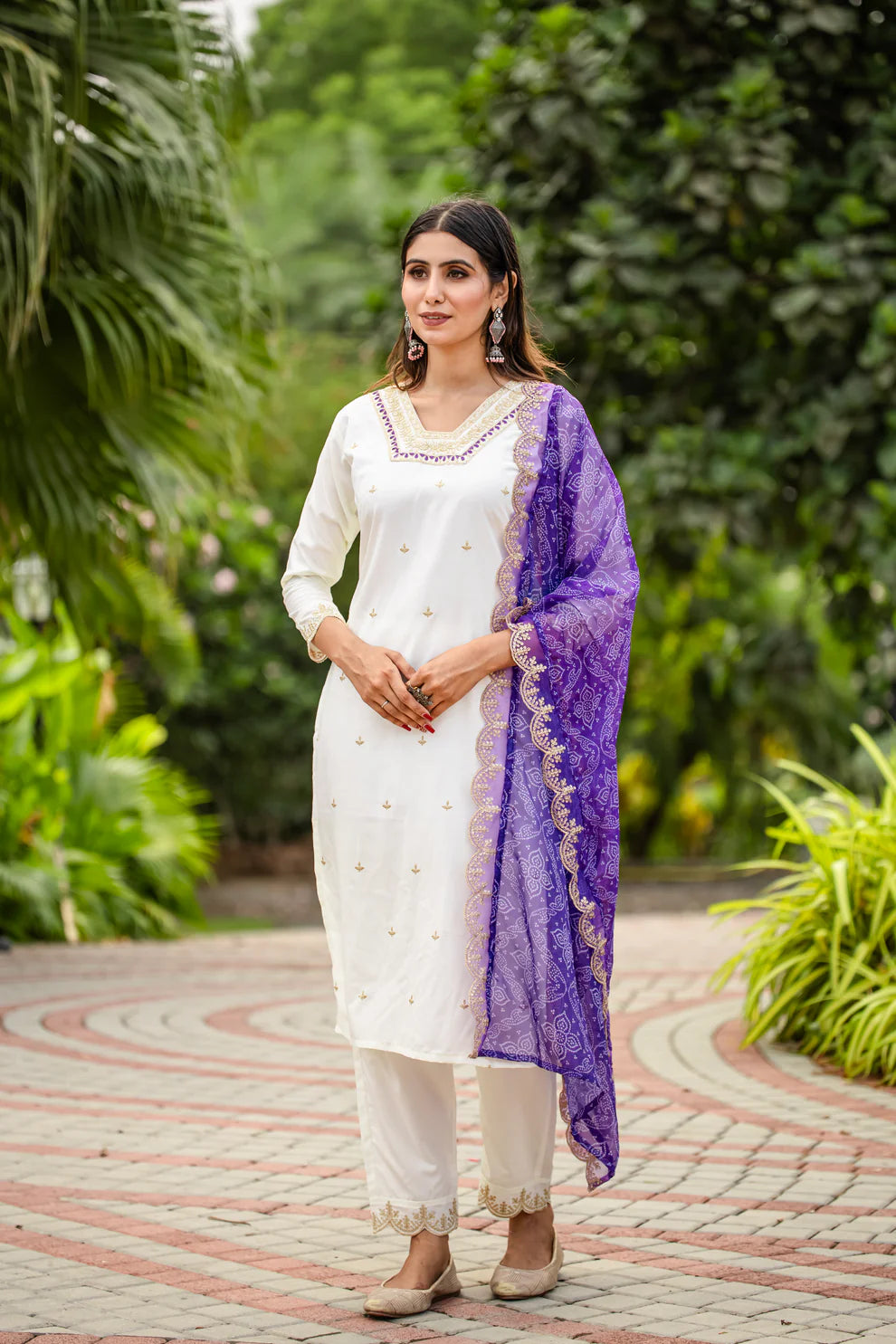 Dixz Fashion Designer Roman Silk Kurti Set with Sequence Embroidery & Bandhani Dupatta