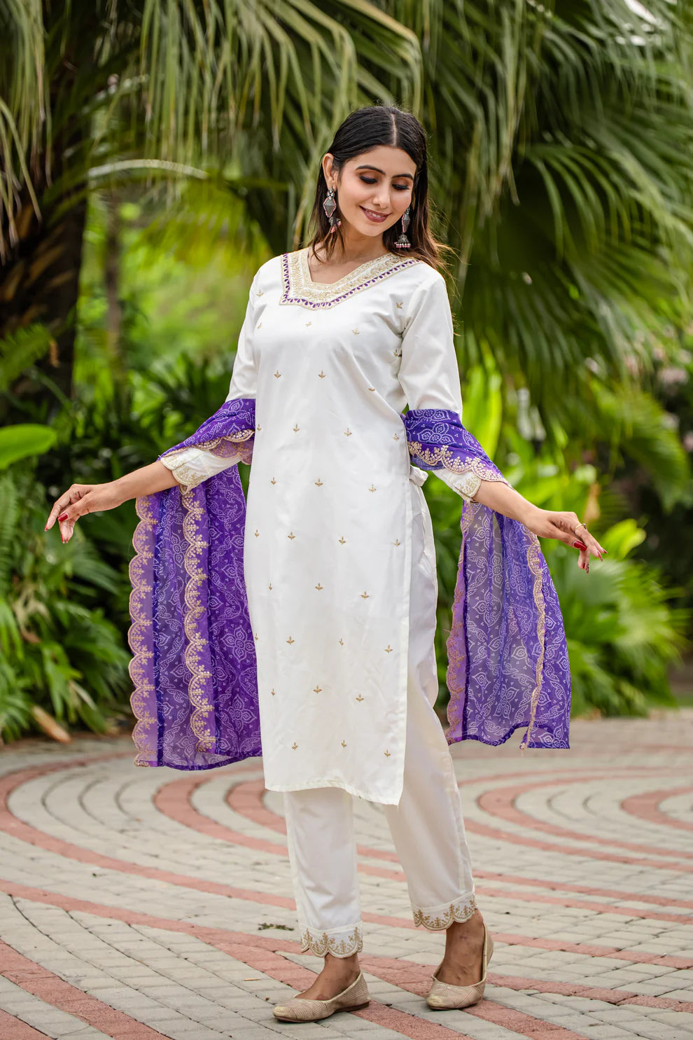 Dixz Fashion Designer Roman Silk Kurti Set with Sequence Embroidery & Bandhani Dupatta