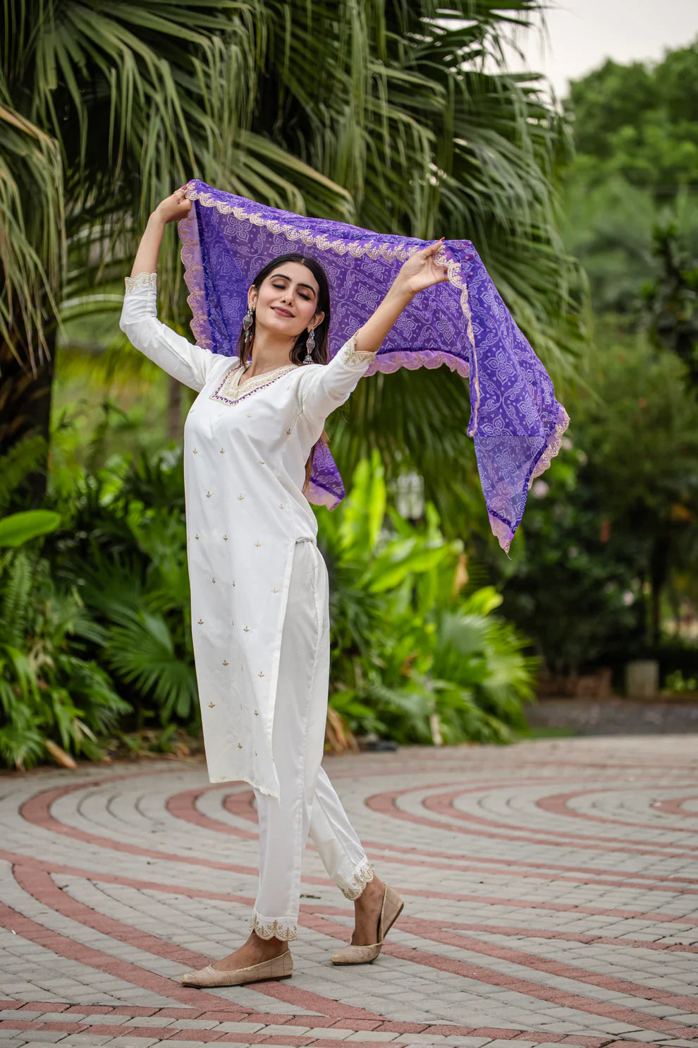 Dixz Fashion Designer Roman Silk Kurti Set with Sequence Embroidery & Bandhani Dupatta