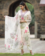 Dixz Fashion Printed Georgette Kurta Set with Embroidery and Matching Dupatta