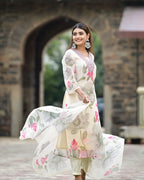 Dixz Fashion Printed Georgette Kurta Set with Embroidery and Matching Dupatta