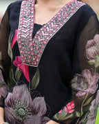 Dixz Fashion Printed Georgette Kurta Set with Embroidery and Matching Dupatta
