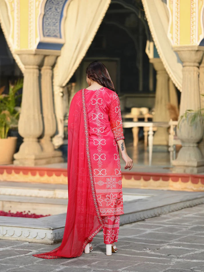Dixz Fashion Graceful Chinnon Silk Printed & Embroidered Suit Set