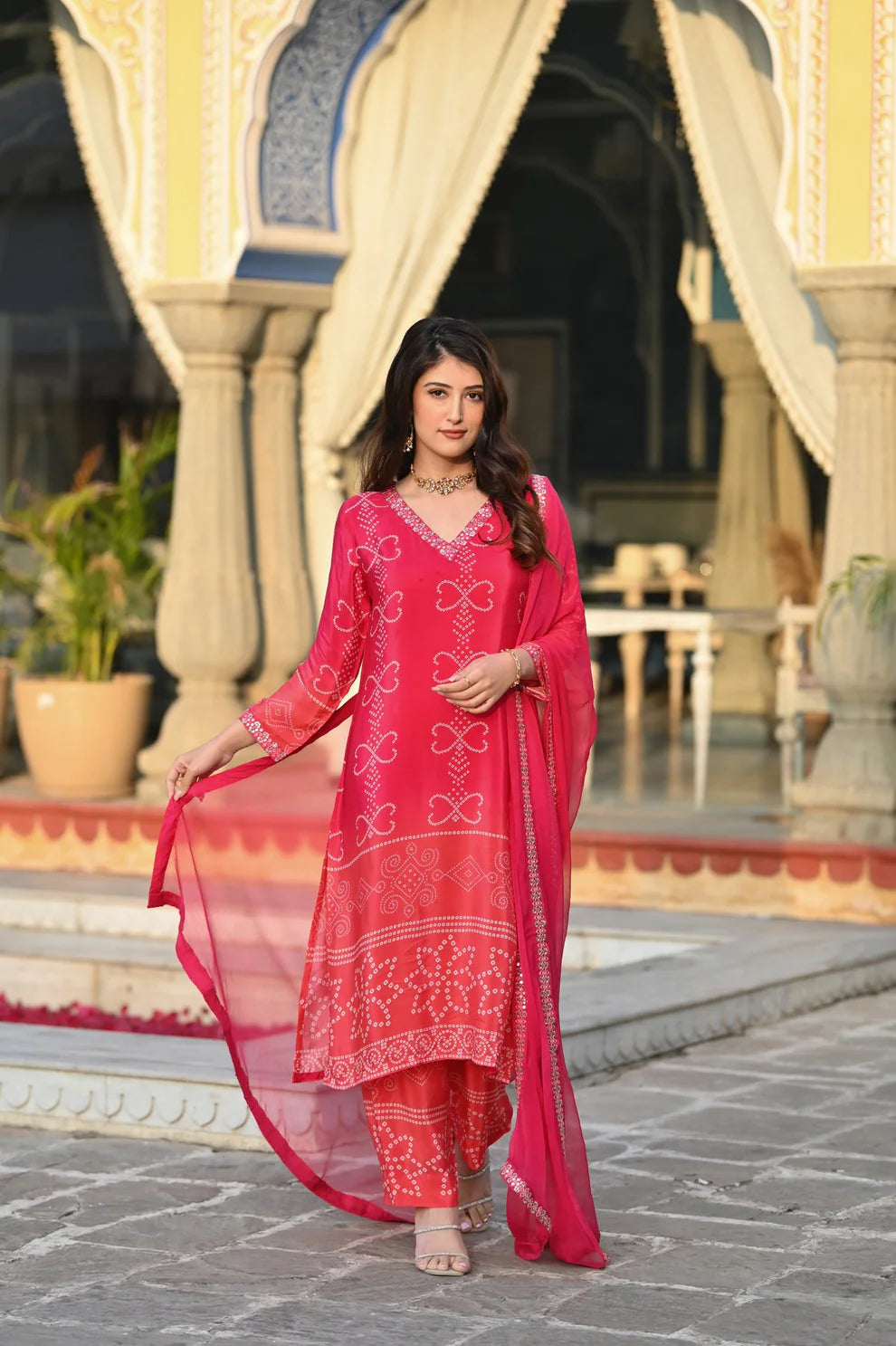 Dixz Fashion Graceful Chinnon Silk Printed & Embroidered Suit Set
