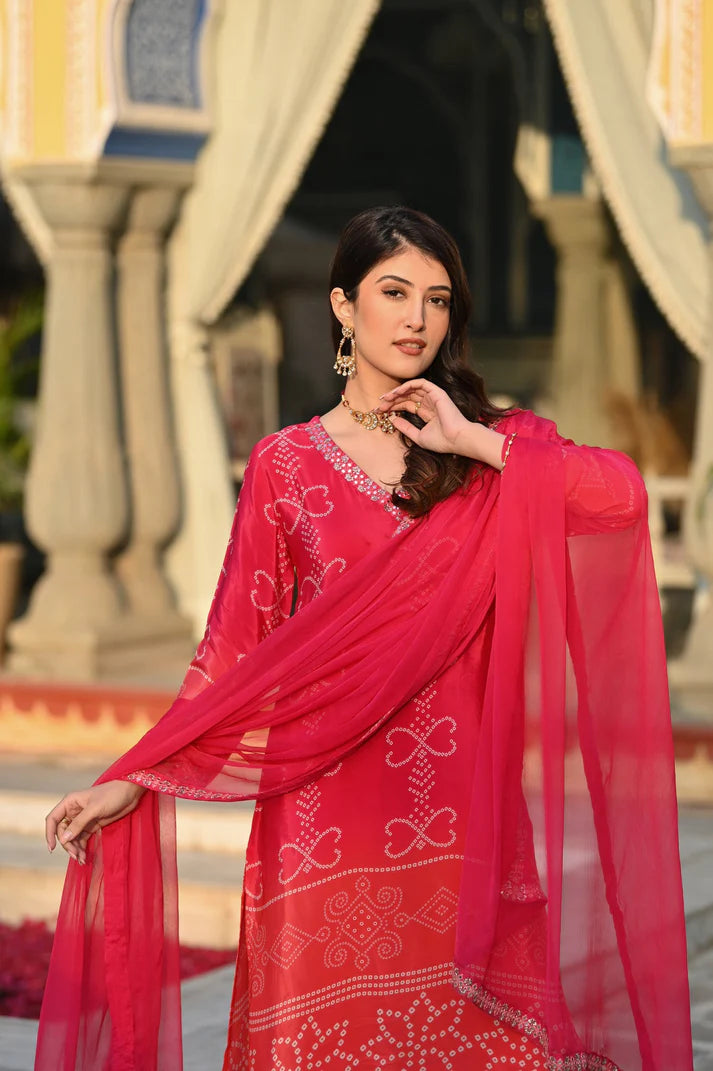 Dixz Fashion Graceful Chinnon Silk Printed & Embroidered Suit Set