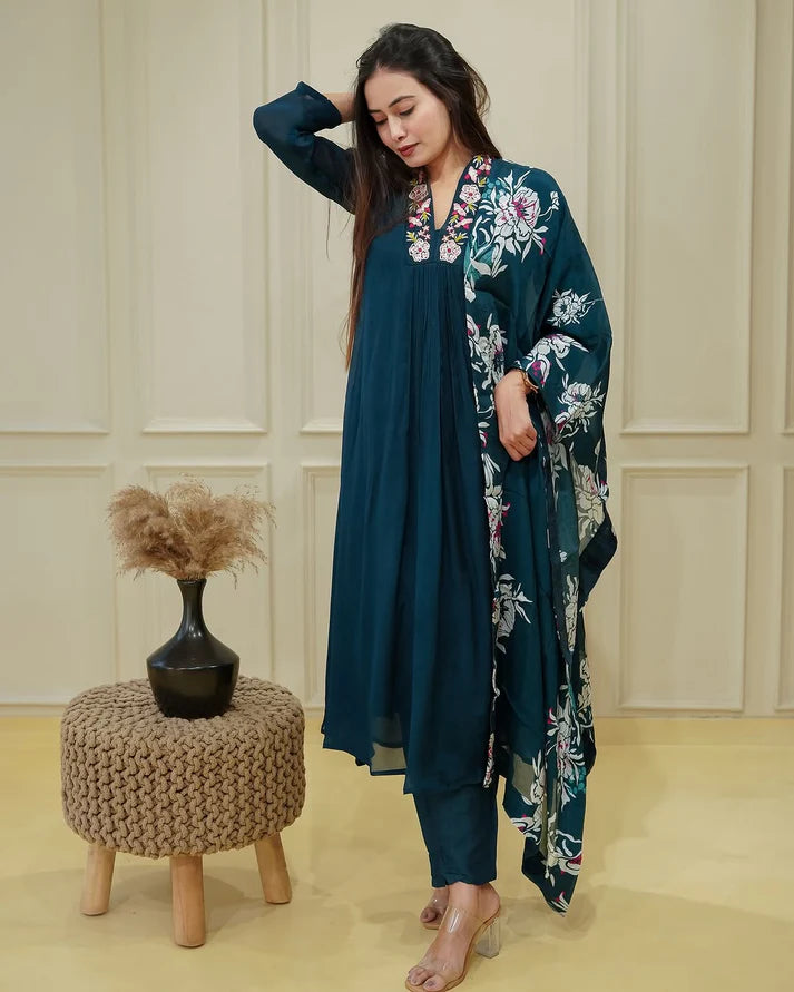 Elegant Chinnon Embroidered Suit Set