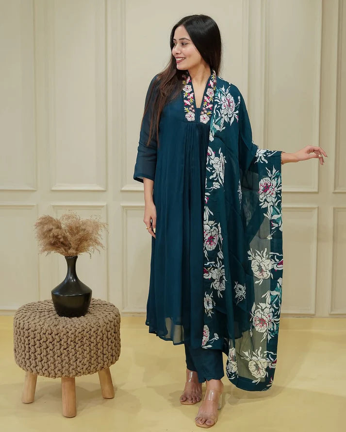 Elegant Chinnon Embroidered Suit Set