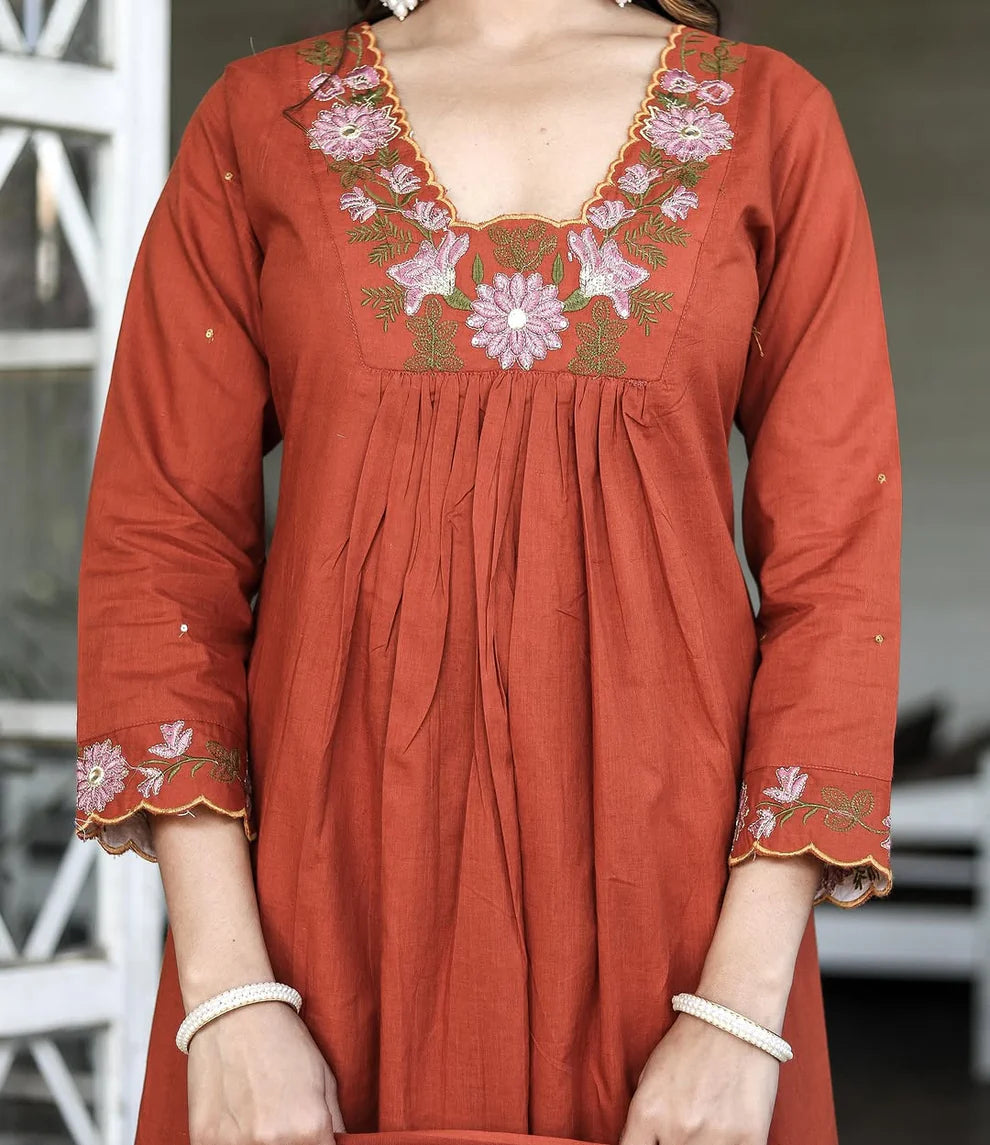 Dixz Fashion Graceful Soft Rayon Slub Anarkali Set with Chanderi Dupatta – 3-Piece Ethnic Wear