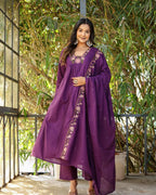 Dixz Fashion Graceful Soft Rayon Slub Anarkali Set with Chanderi Dupatta – 3-Piece Ethnic Wear