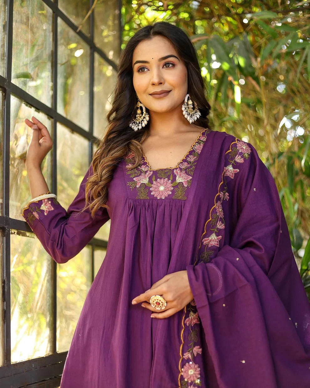 Dixz Fashion Graceful Soft Rayon Slub Anarkali Set with Chanderi Dupatta – 3-Piece Ethnic Wear