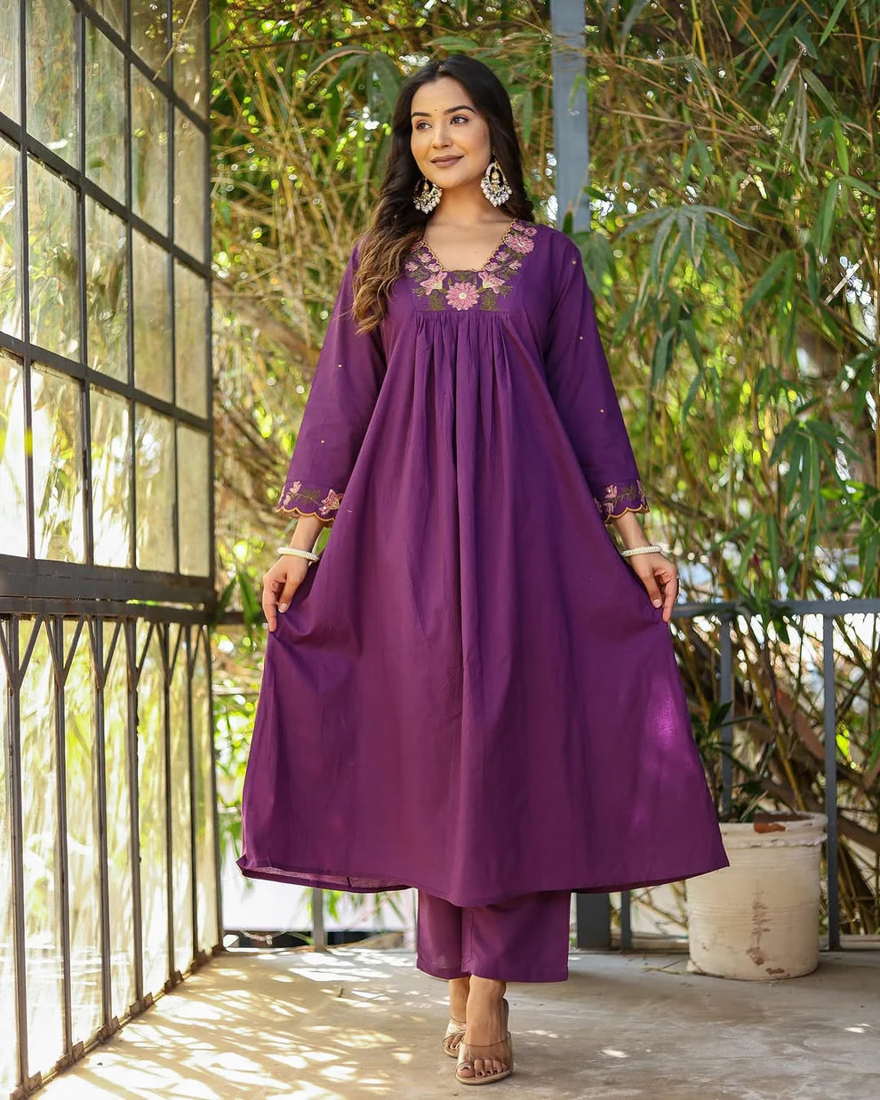 Dixz Fashion Graceful Soft Rayon Slub Anarkali Set with Chanderi Dupatta – 3-Piece Ethnic Wear