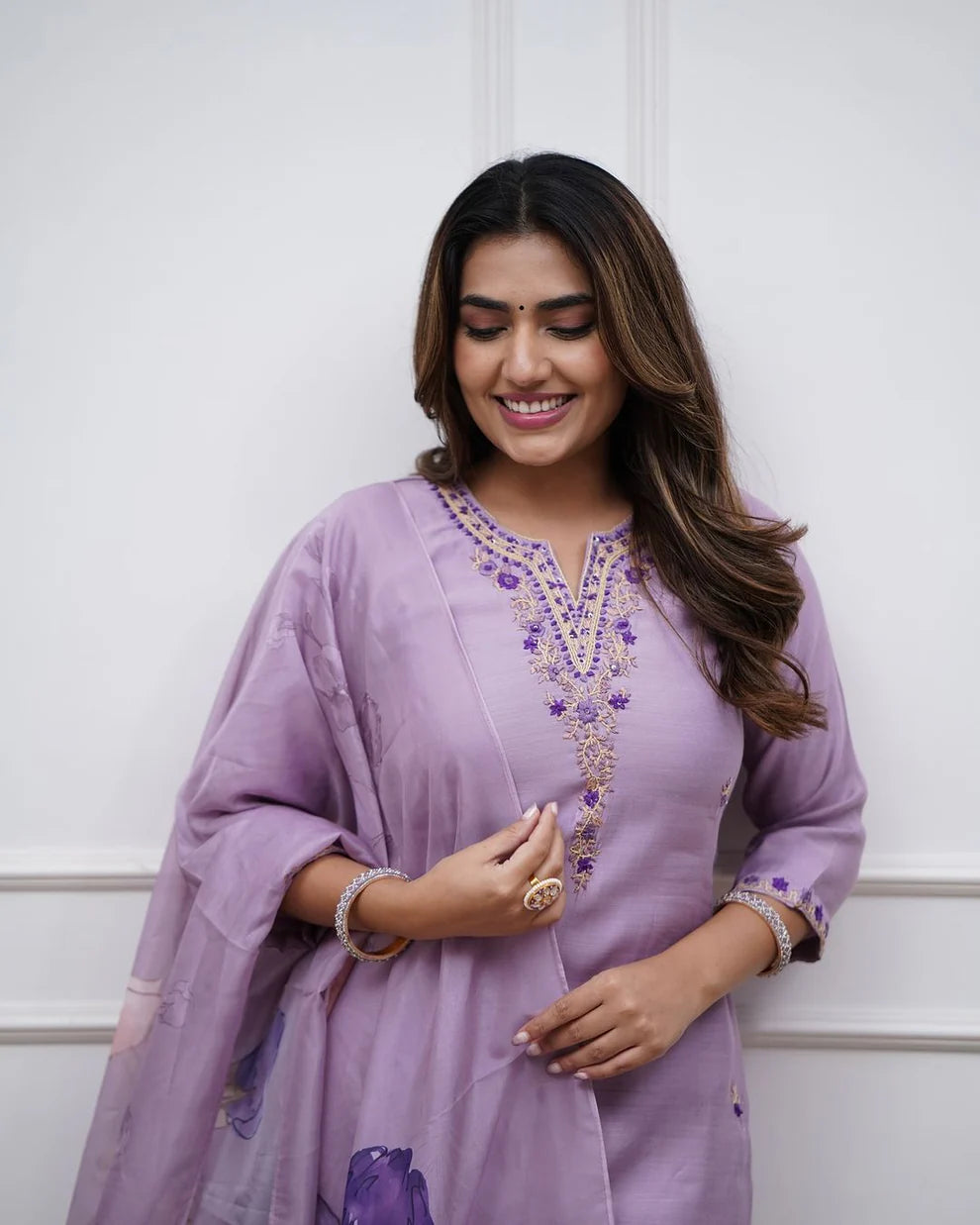 Dixz Fashion Elegant Rayon Slub Embroidered Suit Set with Printed Dupatta