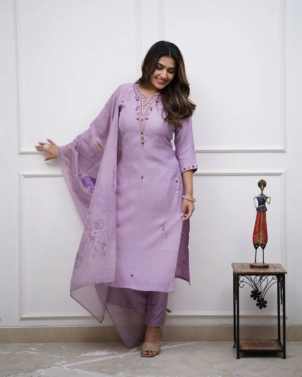 Dixz Fashion Elegant Rayon Slub Embroidered Suit Set with Printed Dupatta